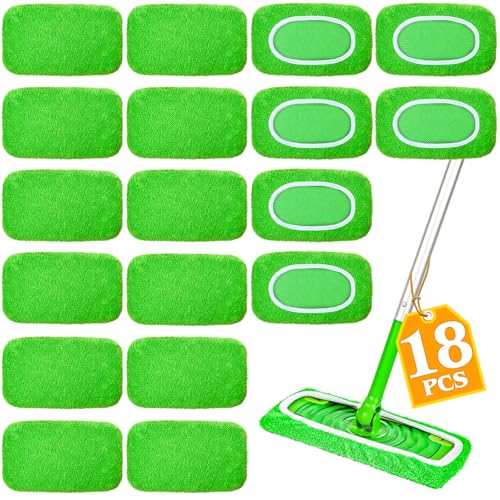 18-Pack Reusable Mop Pads Compatible with Swiffer Sweeper Mop - 100% Coral Fleece Washable Refills - Microfiber Dry & Wet Sweeping Cloths for Multi-Surface/Hardwood Floor Cleaning - color: Green-18 Pack