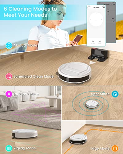 Lefant M210 Pro Robot Vacuum with 2200 Pa Powerful Suction, 6 Cleaning Modes, 120 Mins Runtime, Quiet, Self-Charging, Voice Control, Ideal for Pet Hair and Hard Floor, White - style: M210P