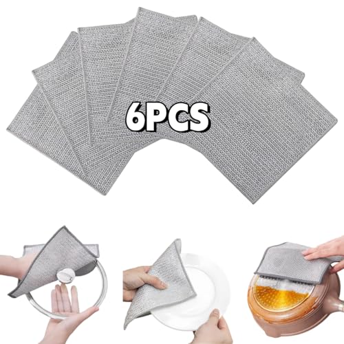 Stainless Steel Scrubber and Cleaning Rags - Non Scratch Wire Dishcloth for Washing Dishes, Steel Wool Scrubber and Dish Towels for Kitchen (6PCS) - size: 6PCS