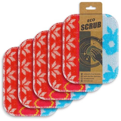 Amarelle Scrub,Eco-Friendly Reusable Dish Scrubbers for Washing Dishes,Soft Safe and Non-Scratch Scrubber, Durable Scouring Pad for Kitchen and Household Cleaning (Sunlit Carnival, 5-Pack) - color: Sunlit Carnival, size: 5-pack