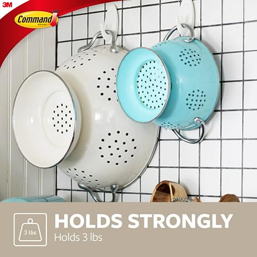 Command Indoor Terrace Hooks, 2 Hooks and 4 Strips, Damage-Free Hanging Wall Hook with Adhesive Strips, No Tools Great for Hanging, Organization and Storage, Holds up to 3 lb - size: Medium, style: Indoor Hooks
