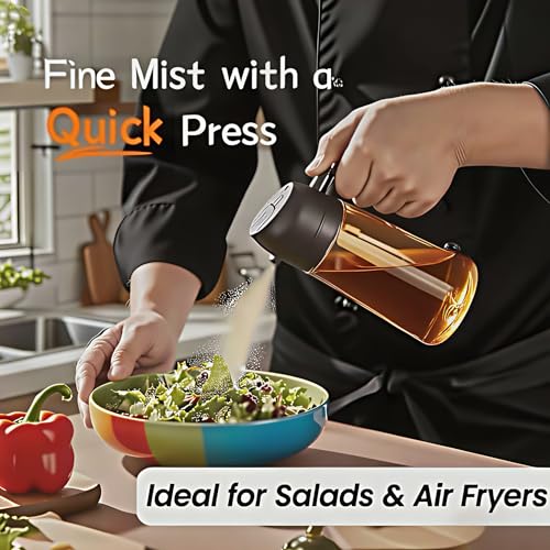 Oil Sprayer for Cooking 2 in 1, Olive Oil Dispenser for Kitchen Gadgets, 16oz/470ml Premium Light-Blocking Oil Bottle, Food-Grade Spray Bottle, for Salad, Air Fryer, BBQ (Brown) - color: Brown Glass/Black Cap