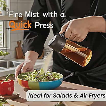 Oil Sprayer for Cooking 2 in 1, Olive Oil Dispenser for Kitchen Gadgets, 16oz/470ml Premium Light-Blocking Oil Bottle, Food-Grade Spray Bottle, for Salad, Air Fryer, BBQ (Brown) - color: Brown Glass/Black Cap
