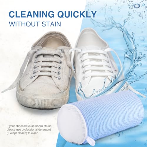 Teletrogy Shoe Washing Machine Bags, Reusable Laundry Bag for Washer and Dryer, Durable Fluffy Fiber Keep Clean, 2 Pairs Adjustable Trees for All Shoes, Blue - color: Blue