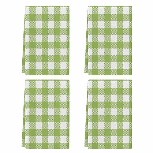 Farmhouse Buffalo Plaid Green Kitchen Towel Set of 4, Absorbent Microfiber Hand Towels for Kitchen Bathroom Bar Decorative Check Country Ultra Soft Resuable Cleaning Cloths Washable Fast Drying - size: 4PCS-18" x 28"