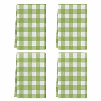 Farmhouse Buffalo Plaid Green Kitchen Towel Set of 4, Absorbent Microfiber Hand Towels for Kitchen Bathroom Bar Decorative Check Country Ultra Soft Resuable Cleaning Cloths Washable Fast Drying - size: 4PCS-18" x 28"