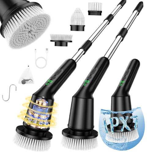 Electric Spin Scrubber for Cleaning Bathroom, Shower Scrubber Rotary Floor Brushes with IPX7 Waterproof & 2 Speed, 3 Brush Heads, Bathroom Cleaning Supplies for Toilet Shower Tub Dark - color: Dark, size: 3 Brush Heads