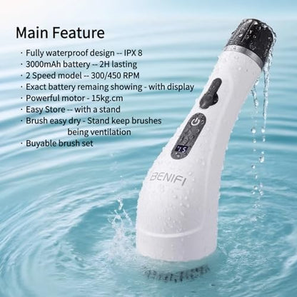 Electric Spin Scrubber Full-Body IPX7 Waterproof Cordless Bathroom Cleaning Brush with Power LCD Display and 8 Brush Heads - size: Normal