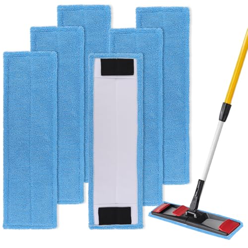 Replacement Flat Mop Pads Fit for Rubbermaid Commercial 18 Inch Adaptable Mops - 6 Pack Wet & Dry Microfiber Professional Cleaners Reusable Refills for Light-Duty Floor Cleaning- Blue