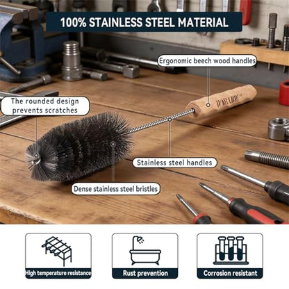 4pcs Household Pipe Cleaning Brush Set with Stainless Steel Bristles, 17 in Extra Long Stainless Steel Handle, Kitchen Scrub Cleaning Brushes, Lab Brushes for Auto Parts, Machinery, Water Pumps, Etc.