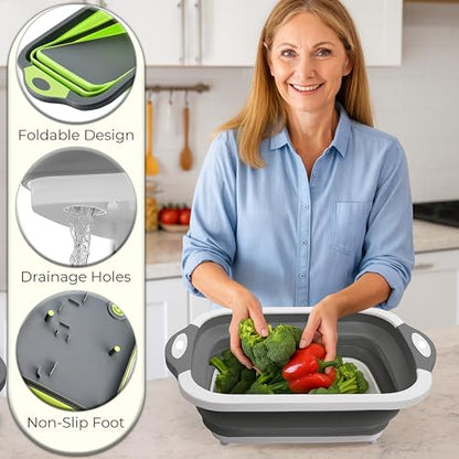 SSKT Pack of 2 Collapsible Cutting Board – Multifunctional Kitchen Sink Tub Basin with Drain, Chopping Board & Washing up Bowl – Space-Saving & Portable for Kitchen, Camping, RV, & Outdoor Use - color: Pack of 2
