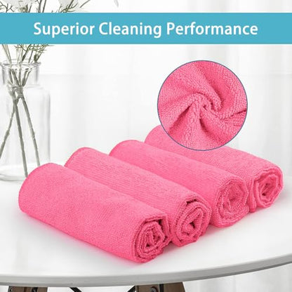 HOMEXCEL Pink Microfiber Cleaning Cloth, 8 Pack Cleaning Towels for Kitchen, Lint Free, Scratch-Free, Highly Absorbent, and Reusable Cleaning Rags for House, Window and Glass, Cars, 11.5 X11.5 inch - color: Pink