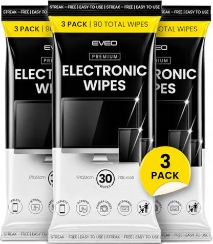 EVEO Electronic Wipes Screen Cleaner - Screen Wipes TV Screen Cleaner Wipes, Computer Screen Wipes, Laptop Screen Cleaner, ipad & Monitor Cleaner, Screen Cleaning Wipes - [90 Wipes + Microfiber Cloth]