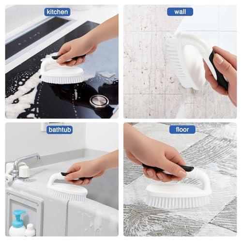Scrub Brushes for Cleaning Bathtub Scrubber Heavy Duty Scrub Brush with Handle Stiff Bristle Cleaning Brush for Shower, Kitchen, Sink, Bathroom, Floor (Black) - color: Black
