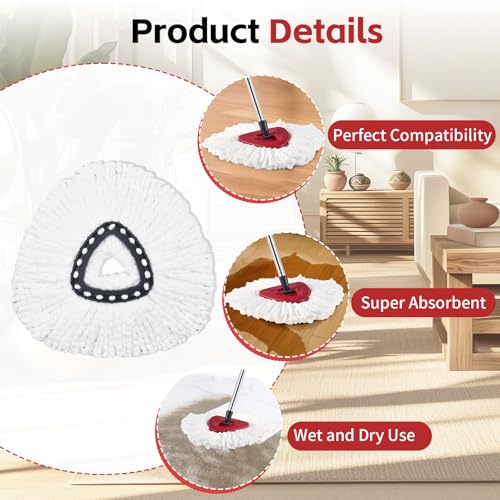 ANREKEYH Spin Mop Head, Base, Handle Replacement for O-Ceda EasyWring Microfiber Spin Mops, 2 Microfiber Mop Refills, 1 Triangle Head Cover and 30-58in Handle Set Combo (White(1 Tank System)) - color: White(1 Tank System)