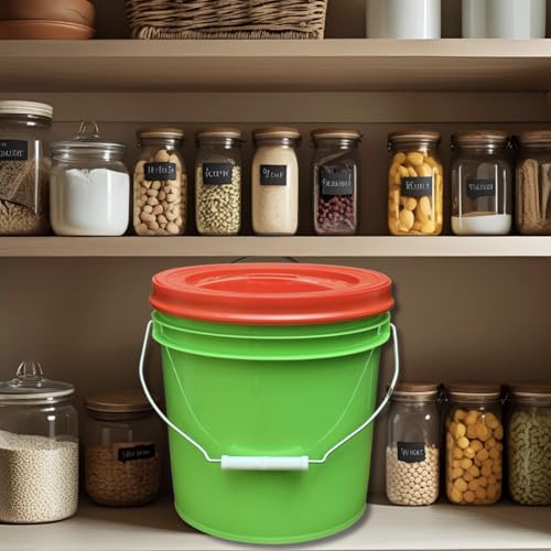 House Naturals 2 Gallon Food Grade - BPA Free Made in USA Buckets Lime Color pails with Screw On Gasket Lids (1, Lime - Red lids) - color: Lime - Red Lids