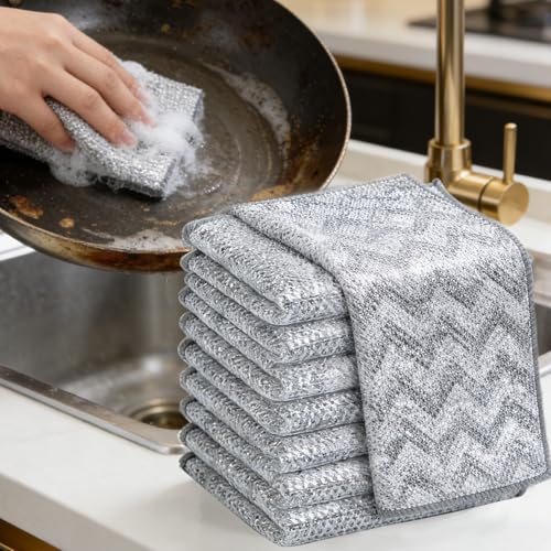 7 Pack Metal Dish Cloth,Non Scratch Scrubber | Reusable & Multipurpose for Wet & Dry Cleaning | Safe for Dishes, Sinks, Stove Tops & Nonstick Cookware，Kitchen,Sink