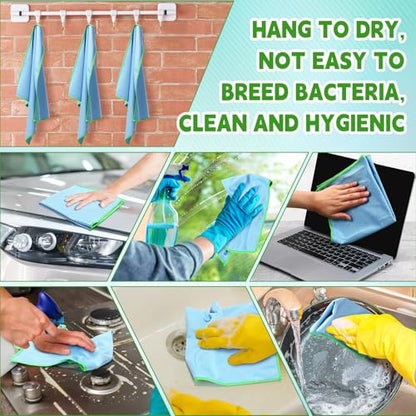 Maxcheck 24 Pack Magic Cleaning Cloth, 16 x 16 Inch Microfiber Glass Cleaning Cloths Reusable Lint Free Microfiber Towels for Kitchen Dish, Windows, Mirror, Glass, Car(Blue) - color: Blue