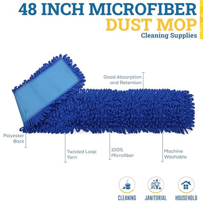 KLEEN HANDLER 48 Inch Microfiber Dust Mop, X-Large Washable Commercial, Sweeper, Janitorial Head Replacement, Push Mop Broom, Blue - color: Blue - 48 Inch, size: 1 Pack