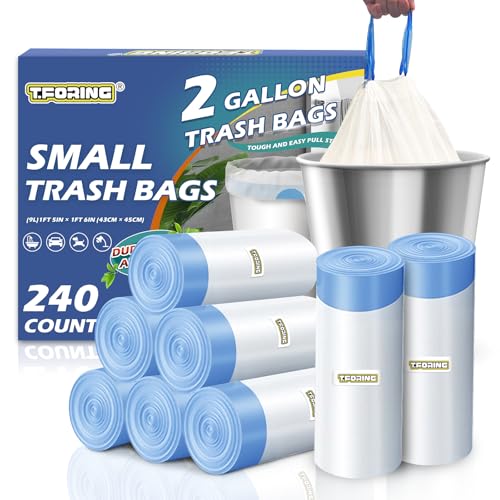 Small 2 Gallon Trash Bags Drawstring,0.96 Mil,Unscented,240 Count | Tear-Free,Leakproof,Strong Garbage Can Liners,White,Fit 5 - 7.5 Liter Waste Bins,for Home Bathroom Office Car Everyday Use - color: 2gal-240