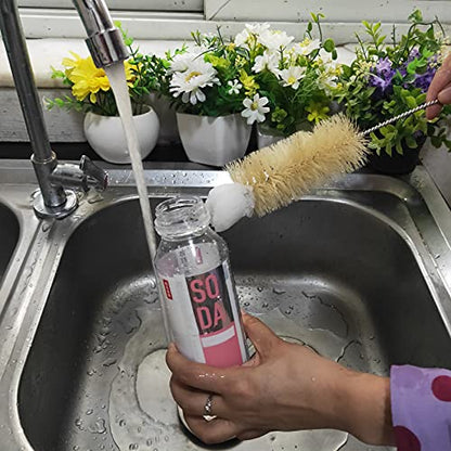 NewFerU Stainless Steel Soda Bottle Cleaning Brush in Natural Boar Bristle Wool Tip Long Handle, Flexible Bendable Thick Wire Cleaner for Narrow Neck Water Baby Bottles Straw Pipe Tube Flask (Big) - color: Big