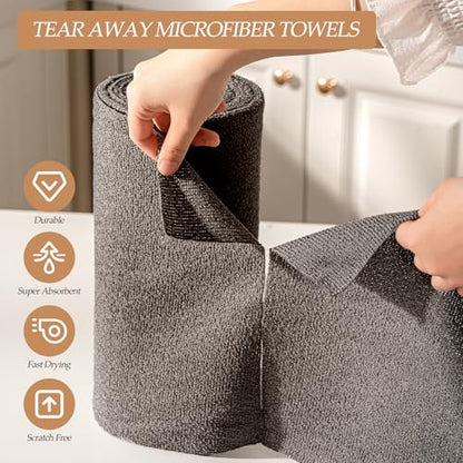 Reusable Microfiber Cloth, 75-Pack,Tear Away Microfiber Towels,(12" x 12") Washable,Perfect for Kitchen, Bathroom and Dish Cleaning (Gray) - color: Gray