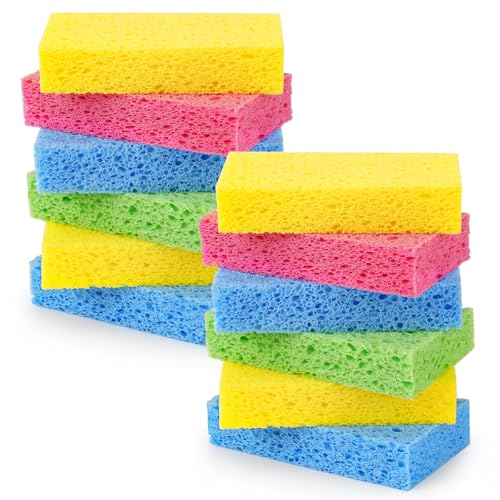 Temede 12-Count Cellulose Sponges, Non-Scratch Kitchen Sponges for Dish,Colorful Compressed Dish Scrubber Sponge for Household,Cookware,Bathroom - size: 12 Count (Pack of 1)