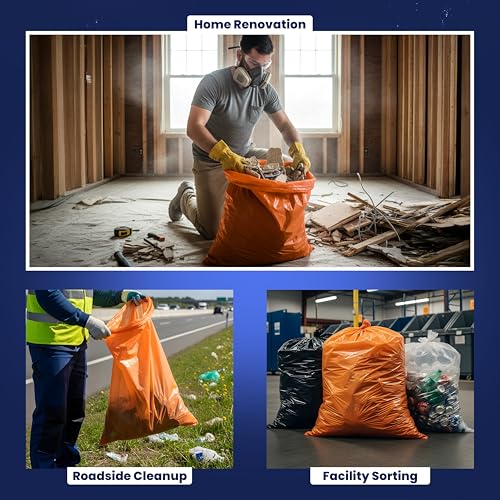 Plasticplace 42 Gallon Trash Bags |3.0 Mil | Orange Heavy Duty Contractor Trash Bags | 33" x 48", 50 Count (Pack of 1) - size: 33" x 48", style: 42 Gallon, 3.0 Mil