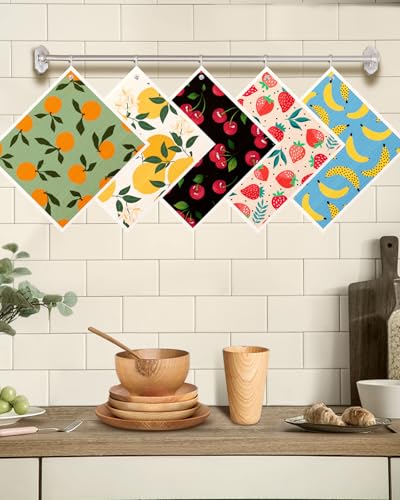 Miss Adola Swedish Dishcloths for Kitchen with Hooks - Reusable Dish Cloths for Washing Dishes Fast Drying Cute Fun 5 Pack Swedish Dish Towels Washable Cleaning Sponge, Fruit - color: Fruit