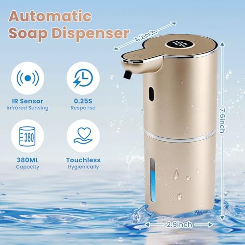 Automatic Soap Dispenser, Touchless Liquid Soap Dispensers, USB Rechargeable, 6-Level Adjustable Volume Control, 12.8oz/380ml, Wall Mount for Kitchen, Bathroom, Free Stickers (Gold) - color: Champagne Gold
