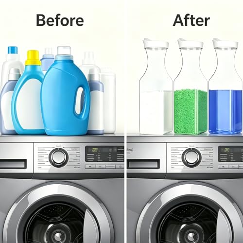 34oz Clear Plastic Laundry Detergent Dispenser Bottle, Storage Organizer for Laundry Room, Hold Liquid, Powder & Scent Booster - size: middle
