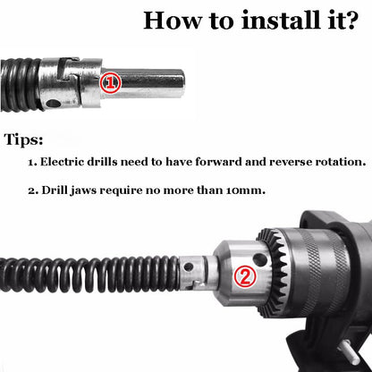 10mm Heavy-Duty Drain Auger Snake Cable with Drill Adapter - 6.5Ft/2M Flexible & Reusable Plumbing Clog Remover for Kitchen, Bathroom, Toilet, Shower Sink & Pipe
