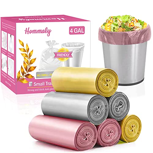 4 Gallon 180pcs Small Multi Trash Bags Strong Garbage Bags,Gold Grey Pink Bathroom Trash Can Bin Liners, Plastic Bags for Bedroom, Waste Basket Liner, Fit 12-15 Liter, 3.5,4,4.5 Gal(4G-3M180) PGG - color: Multicolored 3color, size: 180 Count (Pack of 1)