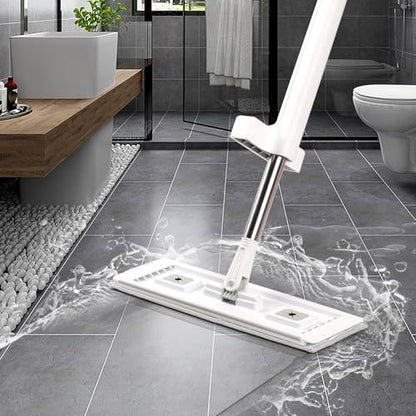 VEVOR Flat Mop, Self Wringing, Microfiber Floor Cleaner with 4 Reusable & Washable Pads for Dry & Wet Floor Cleaning, Microfiber Flat Mop with Stainless Steel Handle for Hardwood Laminate Tile Vinyl - style: Flat Mop with 4 Pads