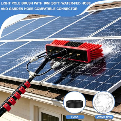 26Ft Reach Solar Panel Cleaning Brush Kit, Window Cleaner Tool with 6-Stage 5-26ft Pole, Professional Telescopic Solar Panel Cleaning Equipment for Snow Removal (5-26FT)