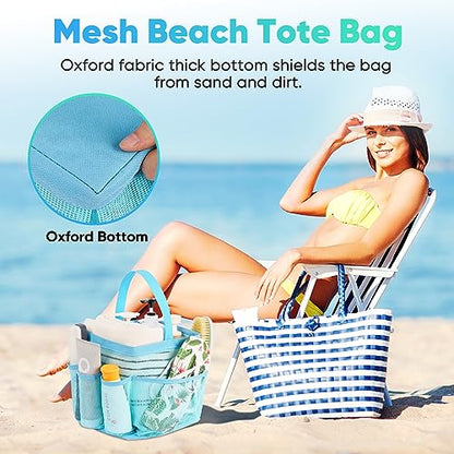 EUDELE Mesh Shower Caddy Portable, 8-Pocket Large Capacity, Quick Dry, Easy Clean, Ideal for Beach, Swimming, Gym, Travel - color: All Ice Blue