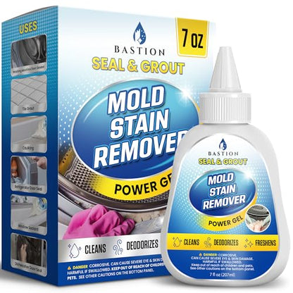 Bastion Mold Stain Remover Power Gel Cleaner Heavy Duty Cleaning Solution for Front Loader Washing Machine Seal, Bathroom Grout, Shower, Caulk (7 fl oz)