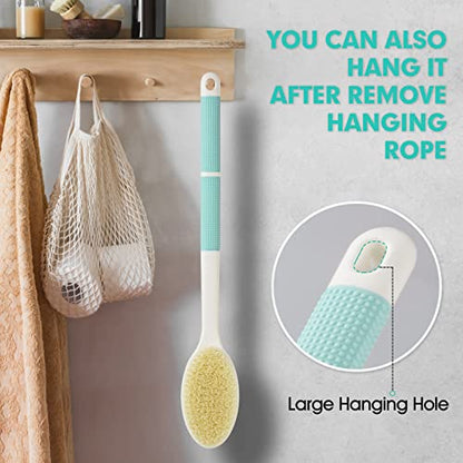 Backski Back Scrubber Anti Slip for Shower,Back Brush Long Handle with Soft and Stiff Bristles,Body Scrubber for Bath or Dry Brush(Green) - color: Green