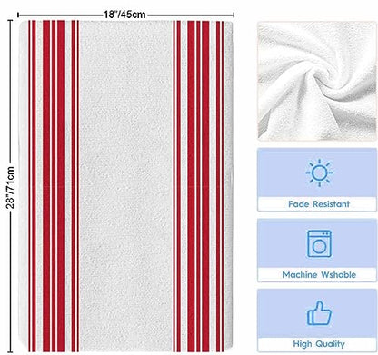Chic D Red White Stripe Kitchen Towel Set of 2, Absorbent Microfiber Hand Towels for Kitchen Bathroom Bar Decorative Simple Stripes Ultra Soft Resuable Cleaning Cloths Washable Fast Drying - size: 2PCS-18" x 28"