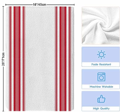 Chic D Red White Stripe Kitchen Towel Set of 4, Absorbent Microfiber Hand Towels for Kitchen Bathroom Bar Decorative Simple Stripes Ultra Soft Resuable Cleaning Cloths Washable Fast Drying - size: 4PCS-18" x 28"