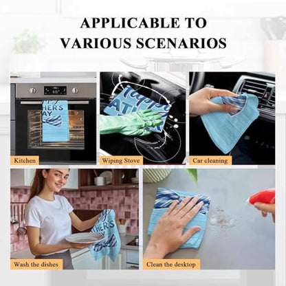 Happy Father's Day Kitchen Towels Set of 3 Blue Stripes Tie Rustic Wooden Grain Decorative Dish Towels Ultra Soft Microfiber Absorbent Reusable Dishcloths for Kitchen Drying, 18x28 Inch - size: 28" x 18" (Pack of 3)