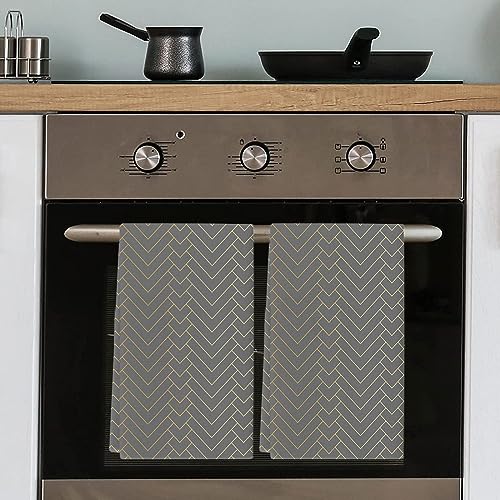 Gray Gold Striped Kitchen Towel Set of 4, Absorbent Microfiber Hand Towels for Kitchen Bathroom Bar Decorative Geometric Chevron Ultra Soft Resuable Cleaning Cloths Washable Fast Drying - size: 4PCS-18" x 28"