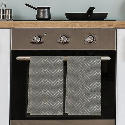 Gray Gold Striped Kitchen Towel Set of 4, Absorbent Microfiber Hand Towels for Kitchen Bathroom Bar Decorative Geometric Chevron Ultra Soft Resuable Cleaning Cloths Washable Fast Drying - size: 4PCS-18" x 28"