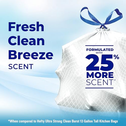 Hefty Ultra Strong Signature Scents 13 Gallon Trash Bags, Fresh Clean Breeze Scent, Tall Kitchen Trash Bags with 25% More Scent Technology, White, 80 Count - style: Fresh Clean Breeze-White