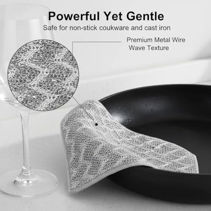 12 Pack Dish Cloth, 3-Layer Non Scratch & Odor Steel Wool Scrubber | Reusable & Multipurpose for Wet & Dry Cleaning | Safe for Dishes, Sinks, Stove Tops & Nonstick Cookware
