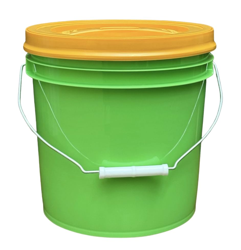 House Naturals 2 Gallon Food Grade - BPA Free Made in USA Buckets Lime Color pails with Screw On Gasket Lids (1, Lime - Orange lids) - color: Lime - Orange Lids