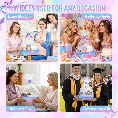 AFOROEOA 20PACK Laser Baskets For Gifts Empty, 12x10x4” Holographic Iridescent Gift Basket Kit with 20 Bows & 20 Bags - Bulk Empty Gift Baskets to Fill for Large Weddings, Parties - color: 20 Laser