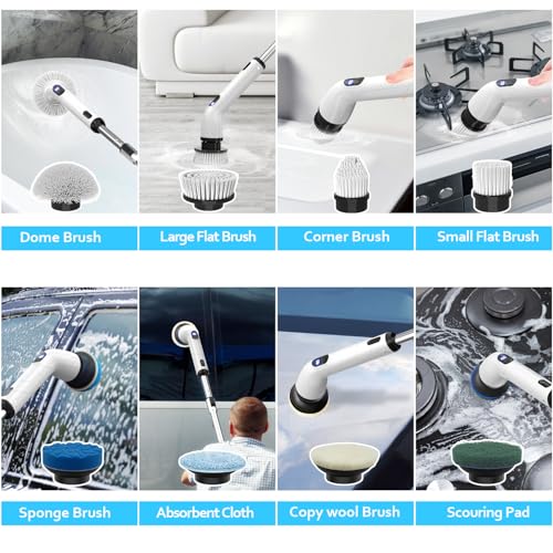 TUYU Replaceable Brush Heads Electric Spin Scrubber,4 Pack Brush Heads & 4 pcs Extra Brushes Kit, Cordless Spin Scrubber Power Cleaning Brush for Bathroom Floor