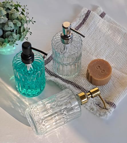 JASAI 18 Oz Embossed Clear Glass Soap Dispenser with Rust Proof Pump, Refillable Dish soap Dispenser for Kitchen, Premium Bathroom Soap Dispenser for Hand soap, Lotion (Clear). - color: Clear-silver Pump, style: Dazzle