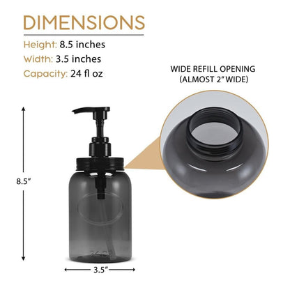 24 oz Wide Mouth Plastic Bottle Dispensers, Gray, Set of 2 | Lotion pumps, easy refills, large capacity - color: 2-gray